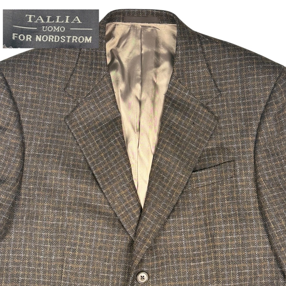 TALLIA Uomo for Nordstrom Brown Plaid Wool Alpaca Blazer Jacket Mens 42 Long‎